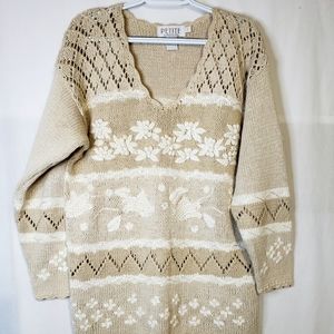 Petite Sophisticate Vintage Knit Crochet Floral Pullover Sweater Size L
